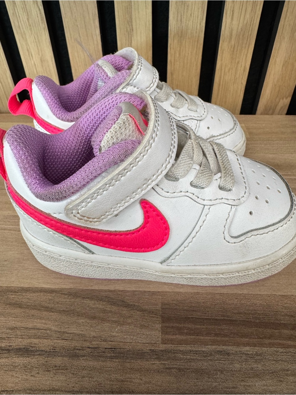 Nike Kids White Sneakers with Pink Accents